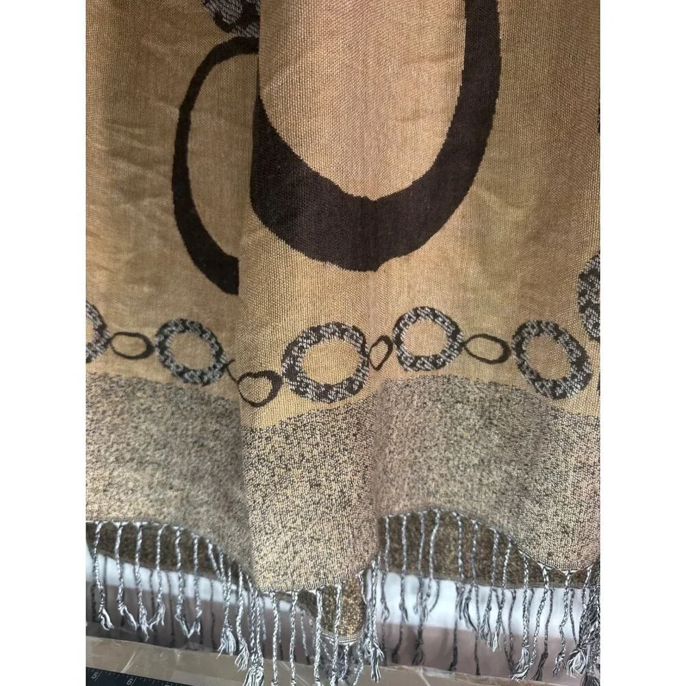 Women’s Tan Pashmina Silk Blend Wrap Scarf Luxury Vintage Old Money Preppy Y2K